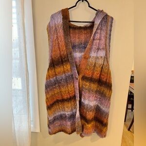 Hand Knit Multicolor Striped Women's Cardigan Vest